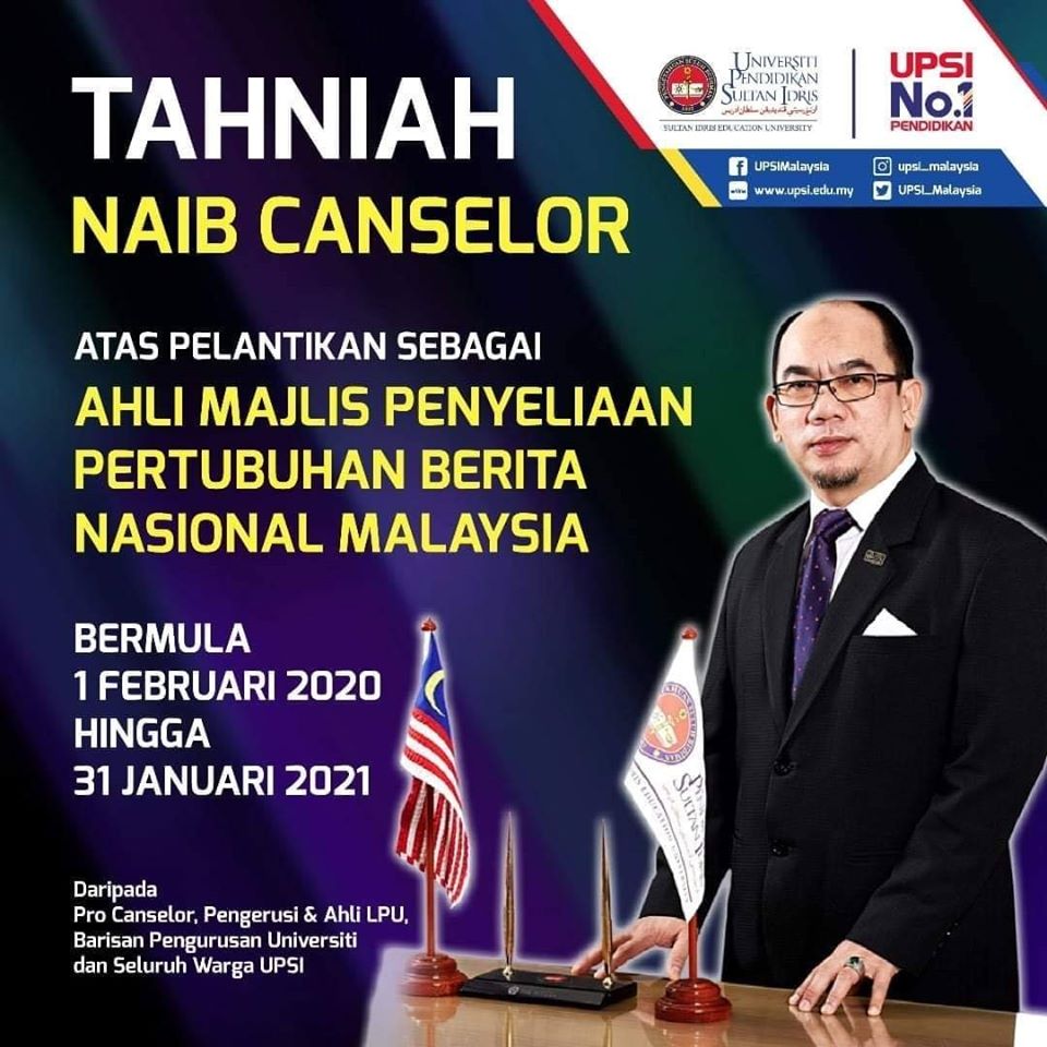 TAHNIAH Naib Canselor UPSI Atas Pelantikan Sebagai Ahli Majlis 