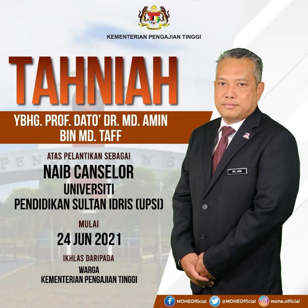 Tahniah Prof Dato Dr Md Amin Md Taff Atas Pelantikan Sebagai Naib Canselor Universiti Pendidikan Sultan Idris Upsi Upsi Portal Rasmi Universiti Pendidikan Sultan Idris